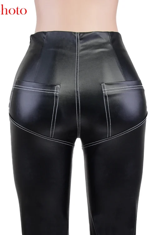 Chic PU Leather High-Rise Skinny Pant...
