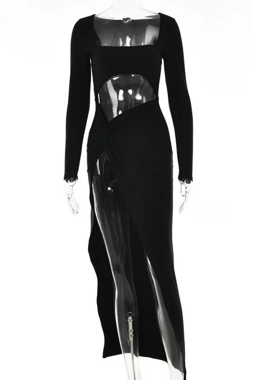 Elegant High-Slit Maxi Dress with Twist Knot Detail