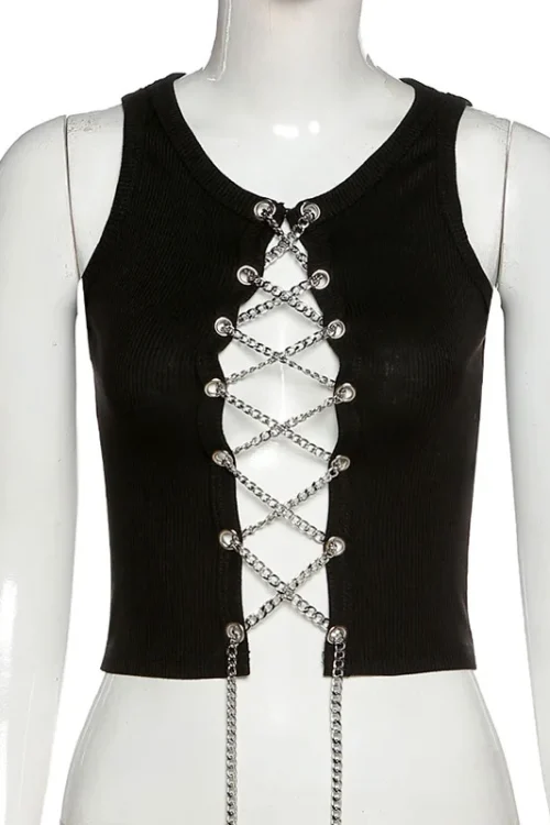 Cryptographic Sleeveless Lace-Up Chai...