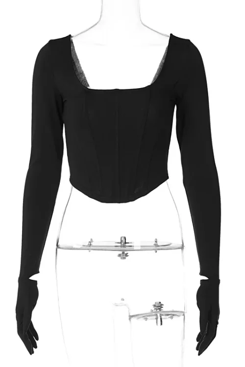 Square Collar Corset Top with Gloves for Fashion-Forward Women