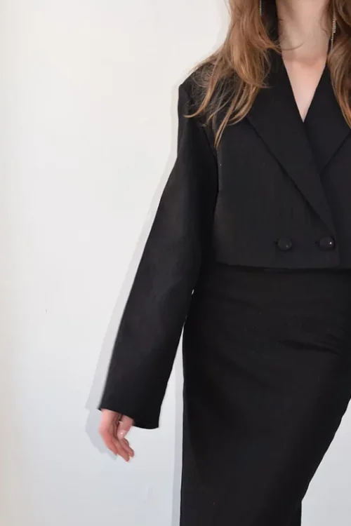 Elegant Blazer Two-Piece Set – Lapel Long Sleeve Coat and Skirt