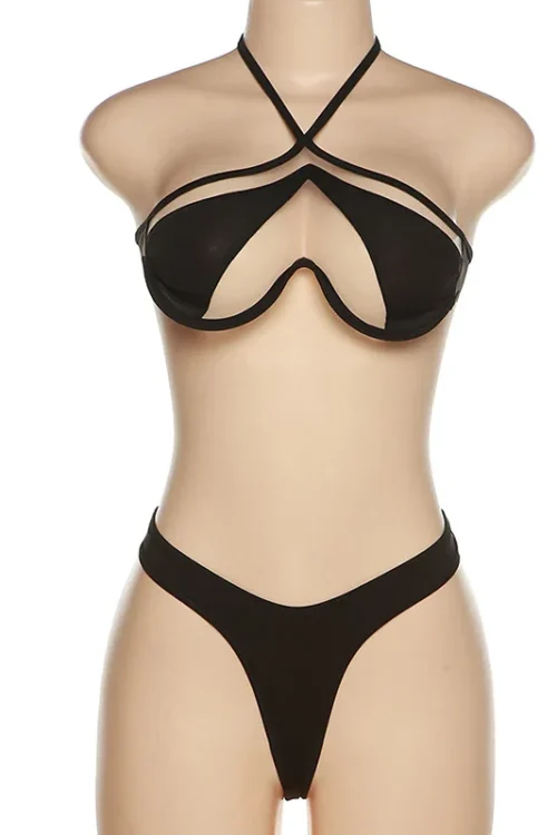 Cryptographic Sexy Mesh Bikini Set – Halter Two-Piece Swimwear