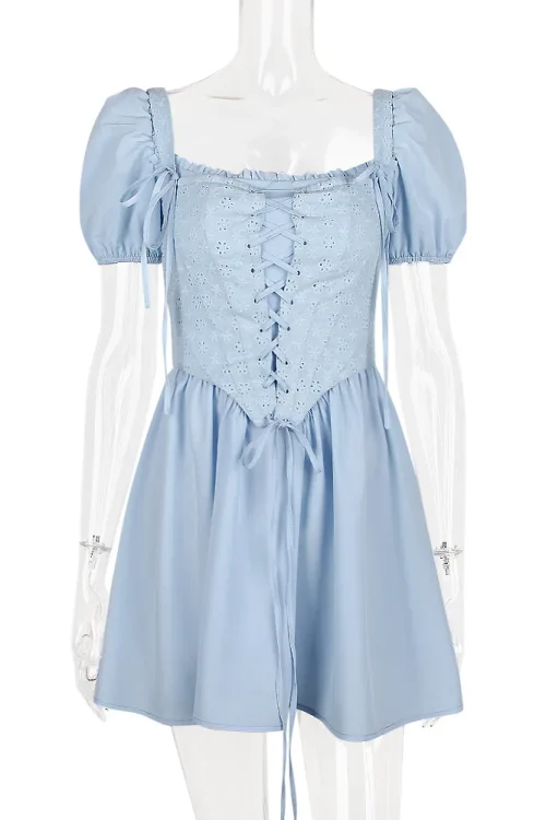 Fairy Blue Lace-Up Corset Mini Dress ...