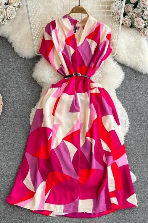 Summer Bohemian Print Midi Dress: Vintage A-Line Style