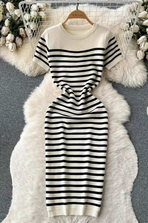 Summer Striped Beach Knitted Dress: O...