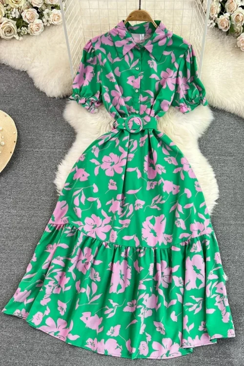 Vintage Summer Long Dress: Elegant Tu...
