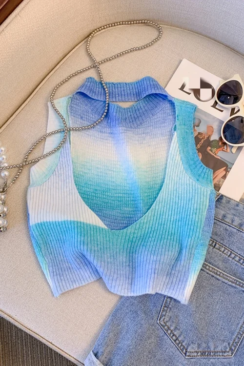 Chic Tie-Dye Backless Sweater Vest for Layering