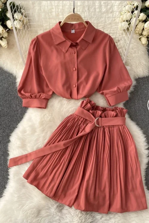 Summer Crop Top & Pleated Skirt Set