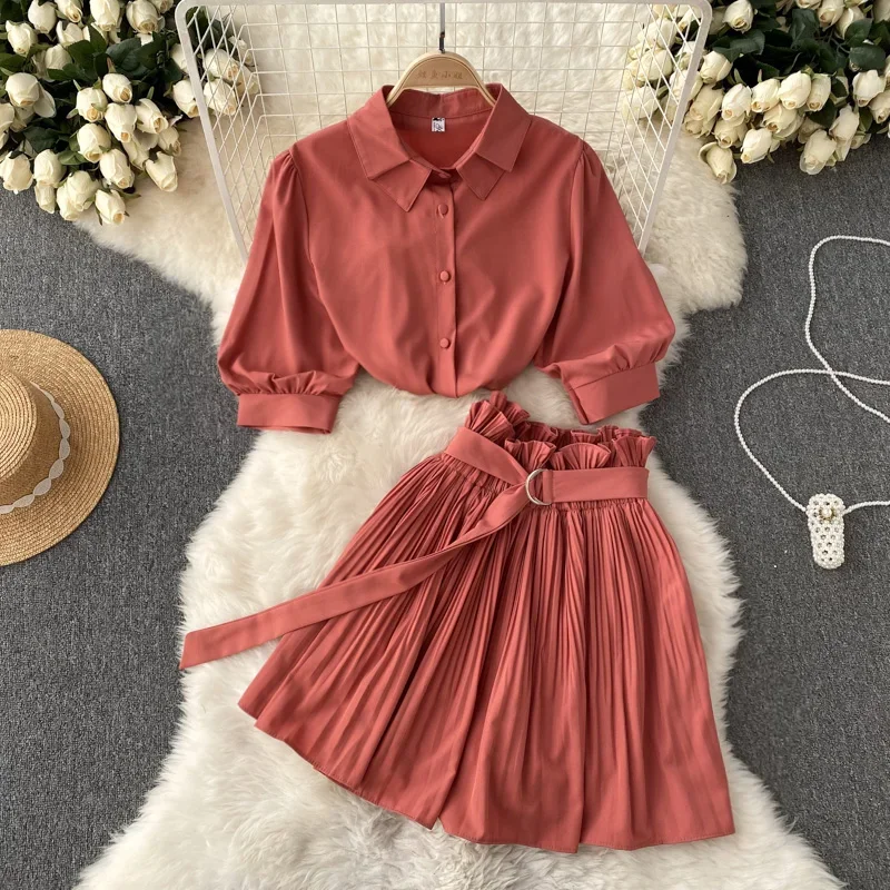 Summer Crop Top & Pleated Skirt Set