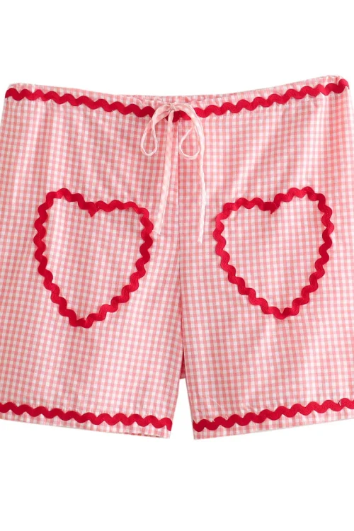 Heartfelt Chic: Vintage Pink Shorts with Sweet Patchwork for Fashionable Females