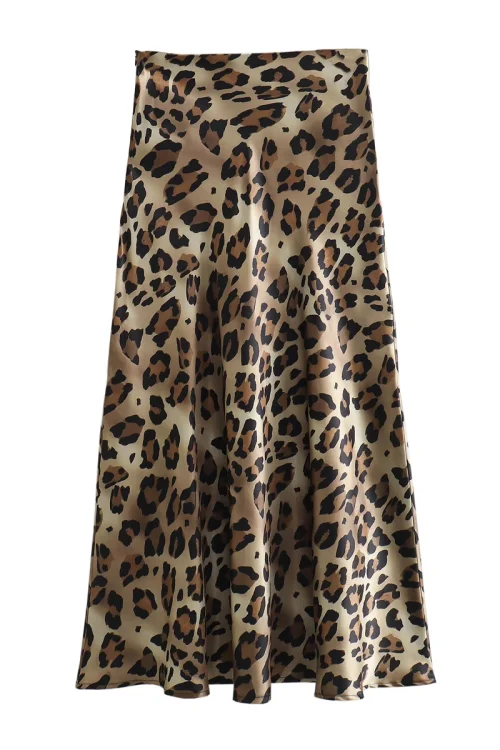 Leopard Luxe: Vintage Satin Skirt for...