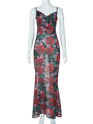 2024 Elegant Print Bandage Maxi Dress – Sleeveless Summer Bodycon Evening Wear