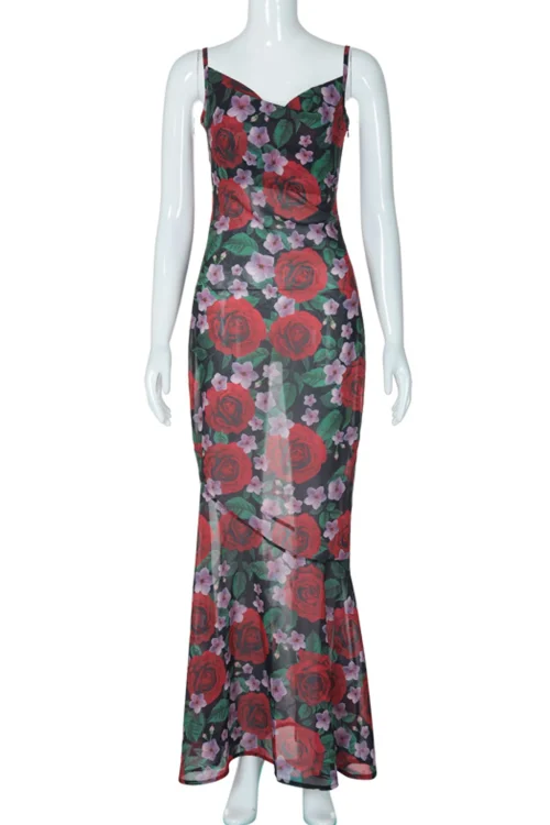 2024 Elegant Print Bandage Maxi Dress...