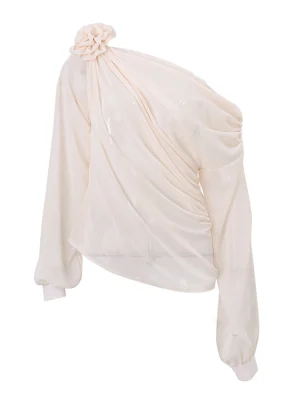 Chiffon Semi-Sheer Asymmetrical Top: ...