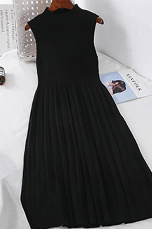 Elegant Pleated Knit Midi Dress 2020:...
