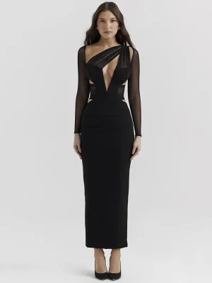 Elegant Mesh Sheer Maxi Dress –...