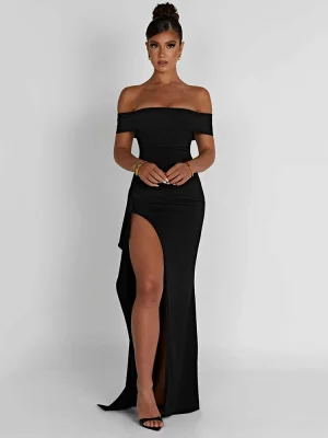 Off-Shoulder High Split Maxi Dress