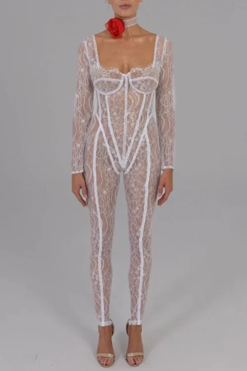 Lace See-Through Jumpsuit – Elegant Nightclub Wear