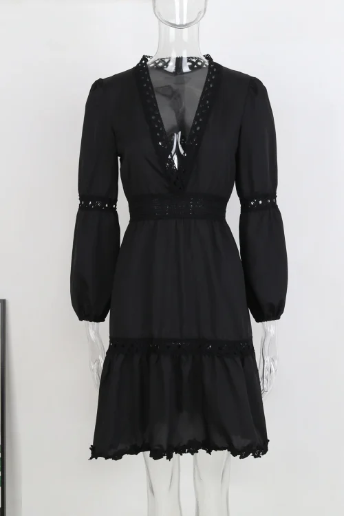 Fashionable Black Lace Short Dress
