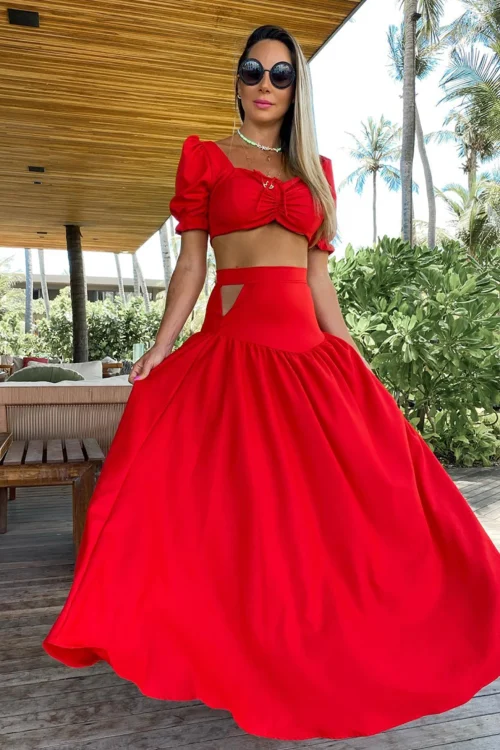 Red Two-Piece A-Line Skirt Set &#8211...