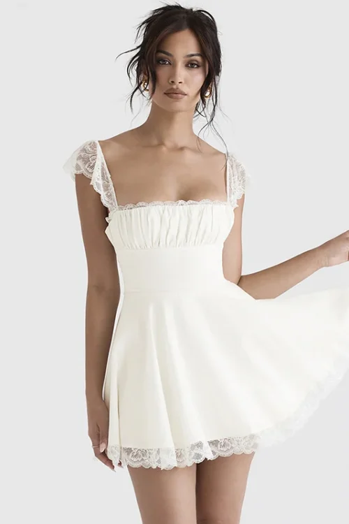 Elegant Lace Strap Mini Dress –...