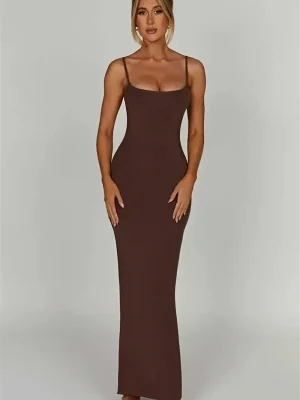 Spaghetti Strap Backless Bodycon Maxi...