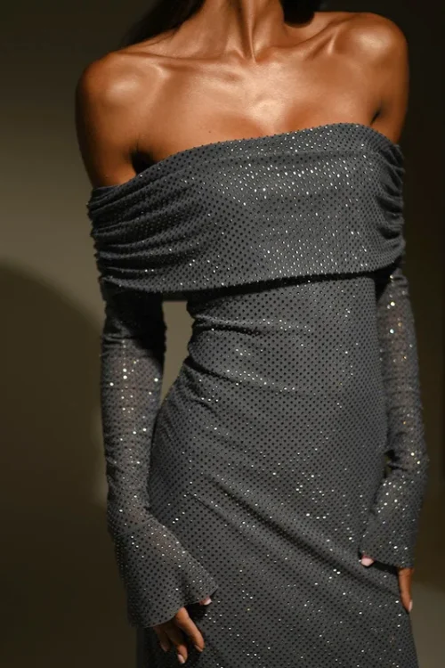 Elegant Strapless Sparkle Maxi Dress ...