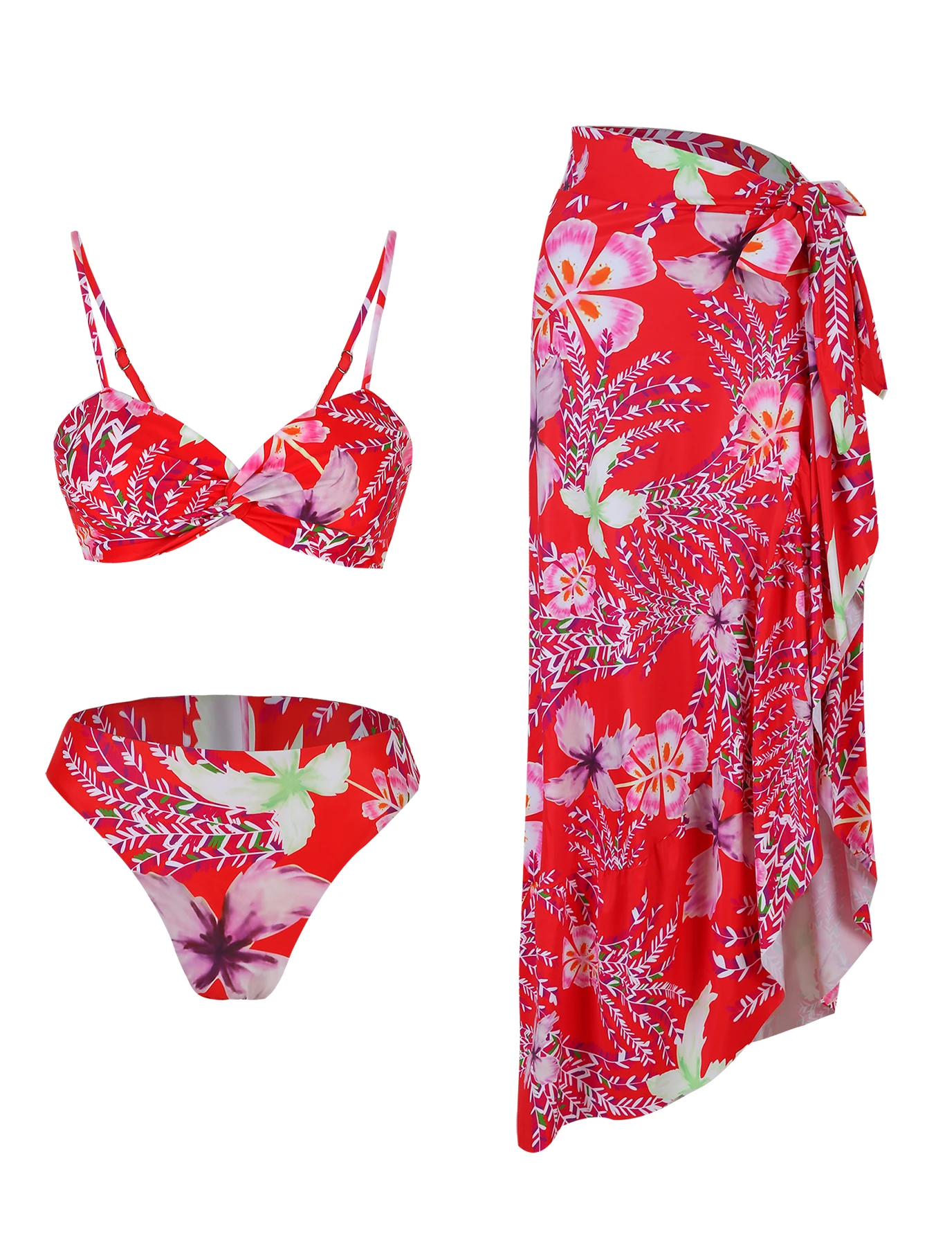 Sexy Print Three-Piece Bikini Set with High Waist Skirt – Beach Swimwear for Summer Holiday