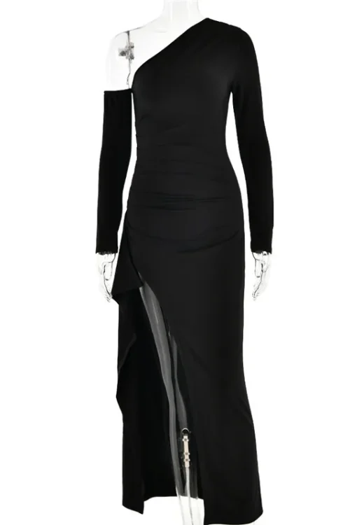 Elegant Oblique Shoulder Maxi Dress w...