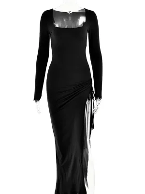 Elegant Ruched Maxi Dress with High Split