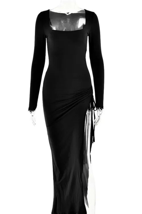 Elegant Ruched Maxi Dress with High S...