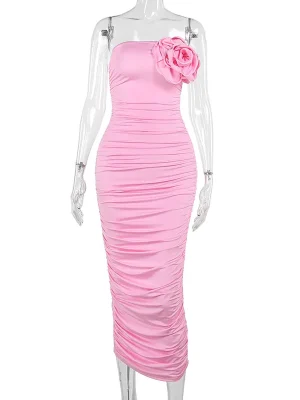 3D Flower Strapless Maxi Dress &#8211...