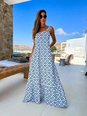 Sexy One Shoulder Print Maxi Dress: 2024 Summer Beach Cover-Up