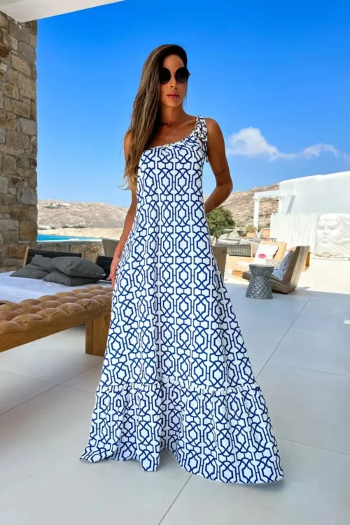 Sexy One Shoulder Print Maxi Dress: 2...