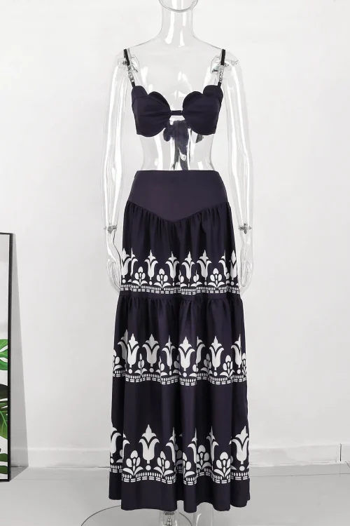 Retro Print Two-Piece Beach Dress Set