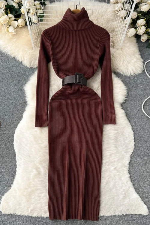 Elegant Turtleneck Sweater Dress with...