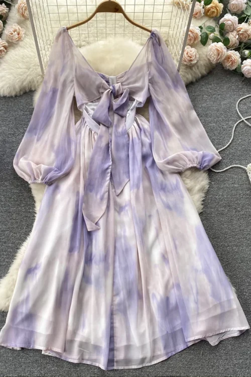 Romantic Tie Dye Print Long Dress &#8...
