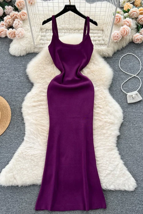 Summer Knitted Luxury Strap Long Dres...
