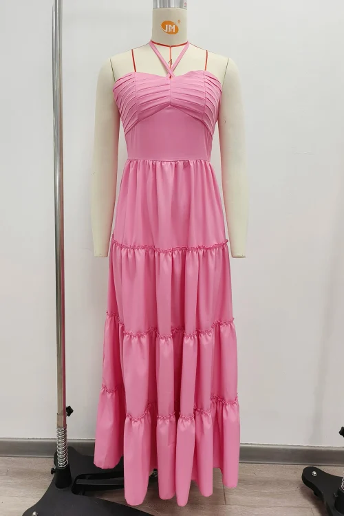 2024 Pink Halter A-Line Long Dress &#...