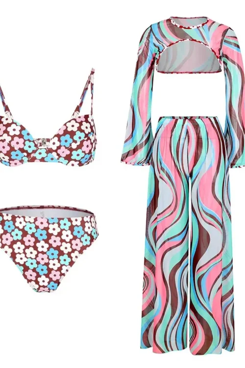 Sexy Flowy Print Jumpsuit Cover-Up – Flirty Summer Romper Pant Set for Beach Vacation