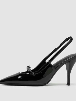 Black Patent Leather Heels with Jewel...