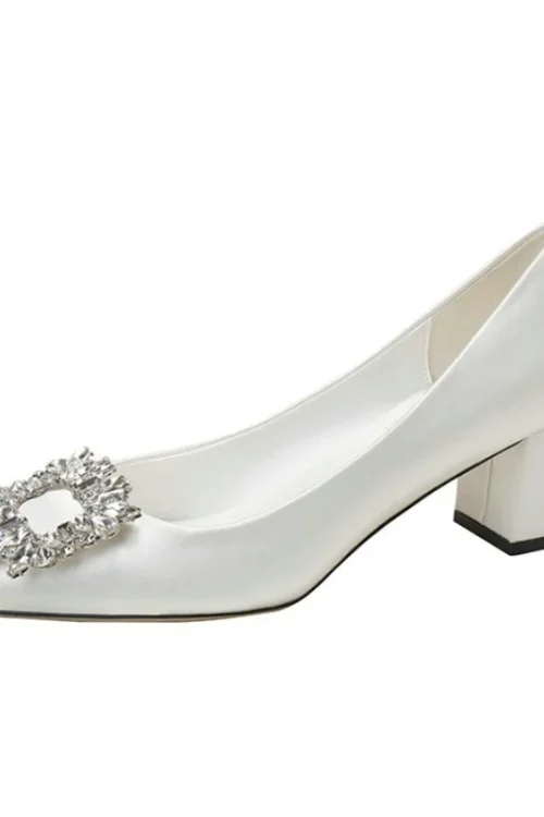 2024 White Thick Heels Wedding Shoes ...