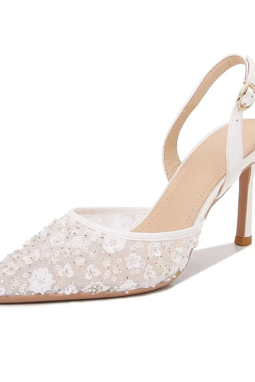 2024 Summer Lace Beaded Wedding Shoes...
