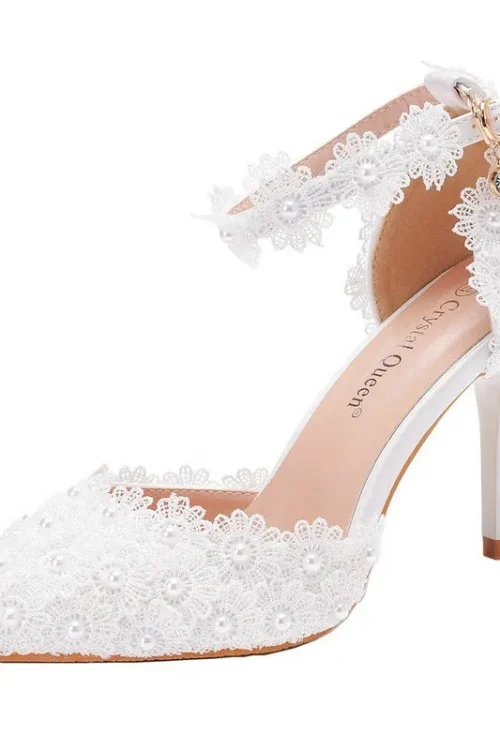 9cm White Lace Wedding Shoes – ...