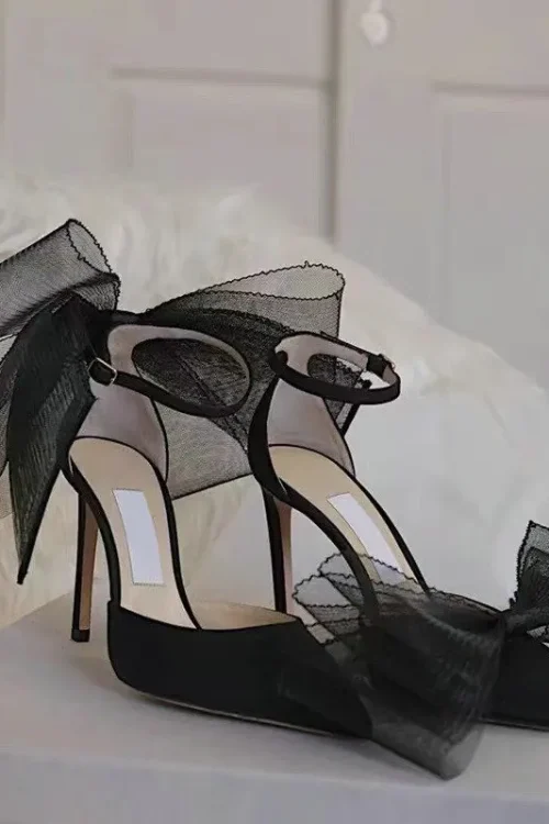 2024 Sexy Lace Bow Pointed High Heels...