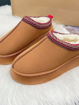 2024 Women’s Warm Sheepskin Wool Platform Slippers