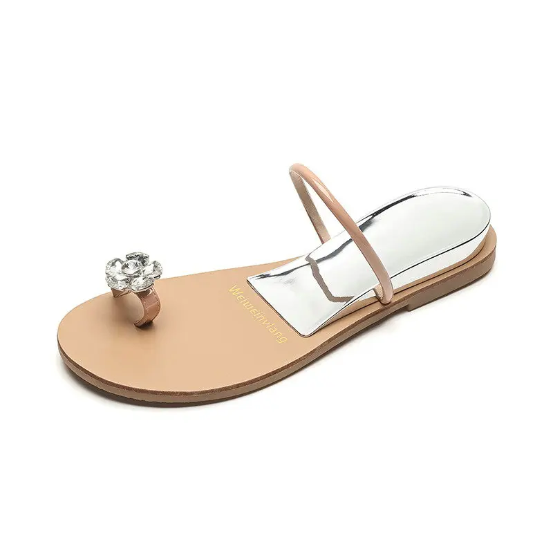 2024 Summer Rhinestone Beach Sandals – Crystal Flat Flip-Flops for Women