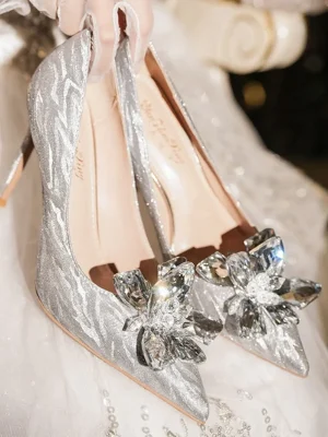 2024 Silver Glitter Wedding Shoes &#8...