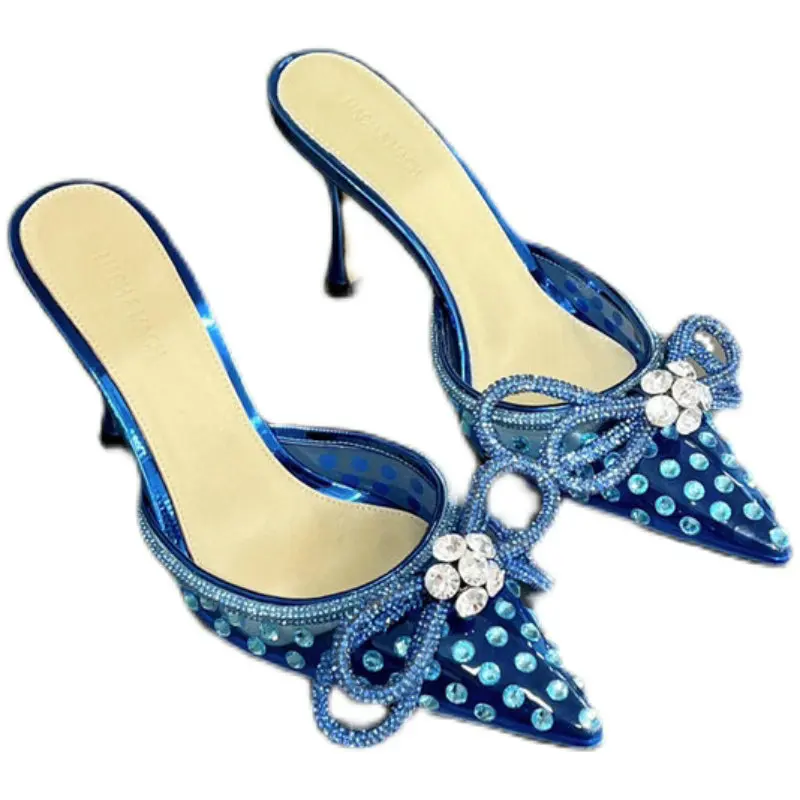 Luxury Rhinestone Slingback Heels – Crystal Blue Party Shoes