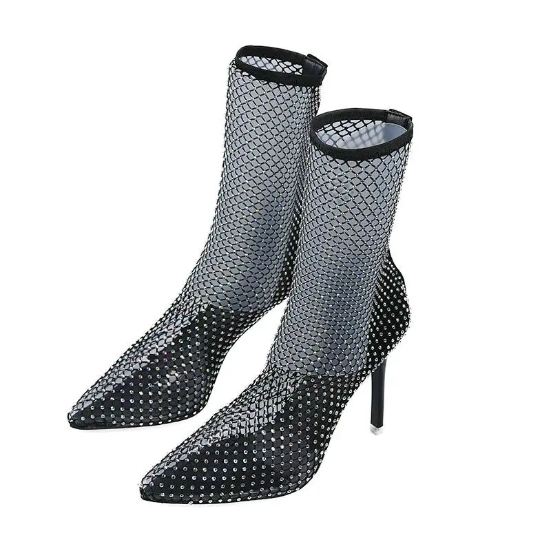 Women’s 2024 High Heel Boots – Over-the-Knee Rhinestone Mesh Design